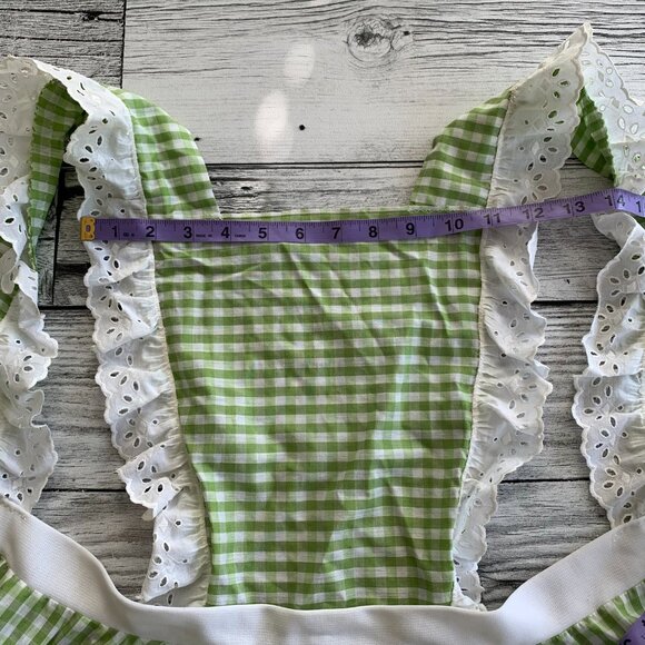 Vintage Apron Gingham Eyelet Ruffle Trim Square Neck Cottagecore Coquette Top - Picture 9 of 12